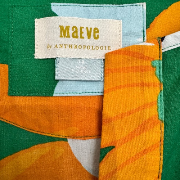 Maeve Anthropologie Green Floral Midi Dress Tiered Short Sleeve - Picture 5 of 5